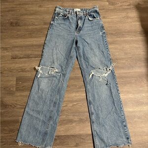 Zara High Rise Distressed Blue Jeans